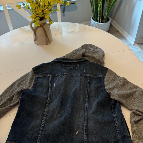 Express denim jacket with sweatshirt material sleeves and hood size L - Picture 2 of 3